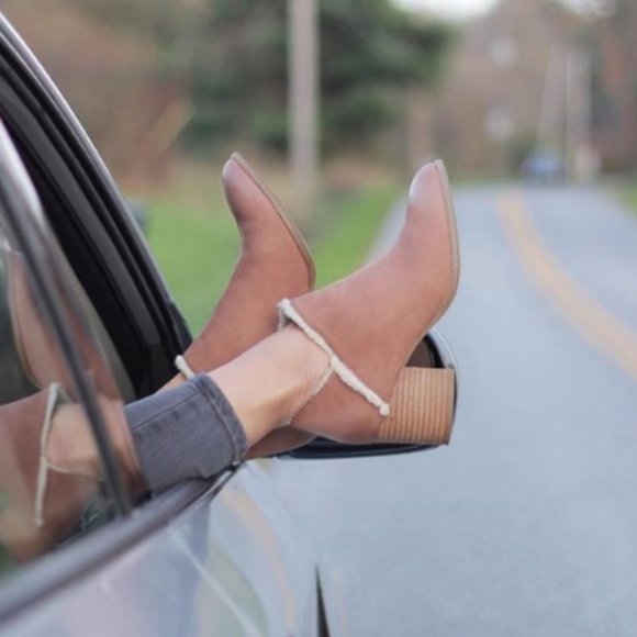 Cognac Fur Lined Warm Block Heel Ankle Booties - Picture 3 of 5
